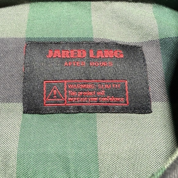 Jared Lang Mens Shirt Medium Green Black Check Long Sleeve Slim Fit Button Up - Picture 3 of 10
